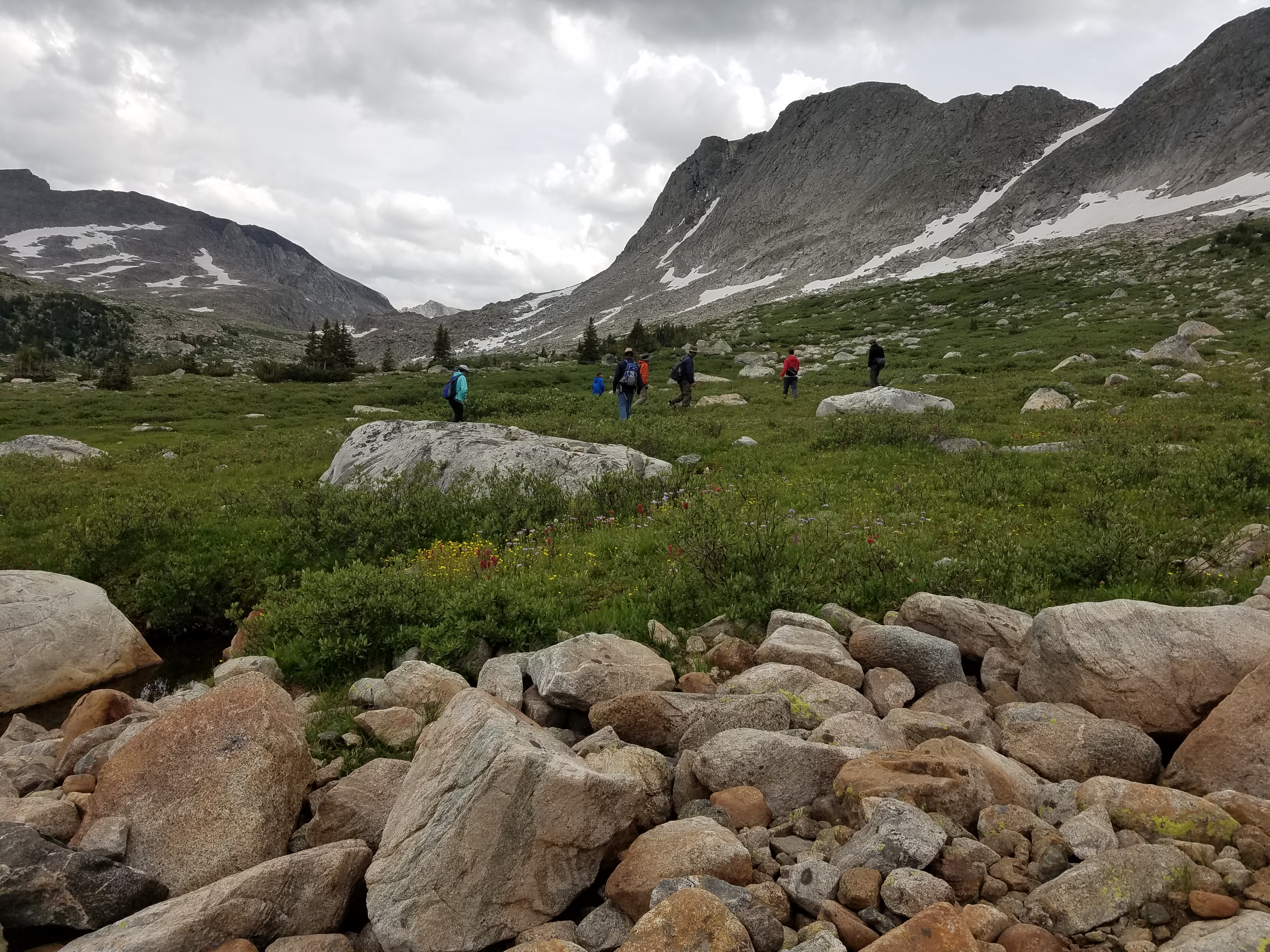 2017 Wind River Trip - Day 6 - Hiking all the way around Mount Victor, Fishing Lake Lyle, Snow Cones, Wildflowers, Rainstorm (Wind River Range, Wyoming)