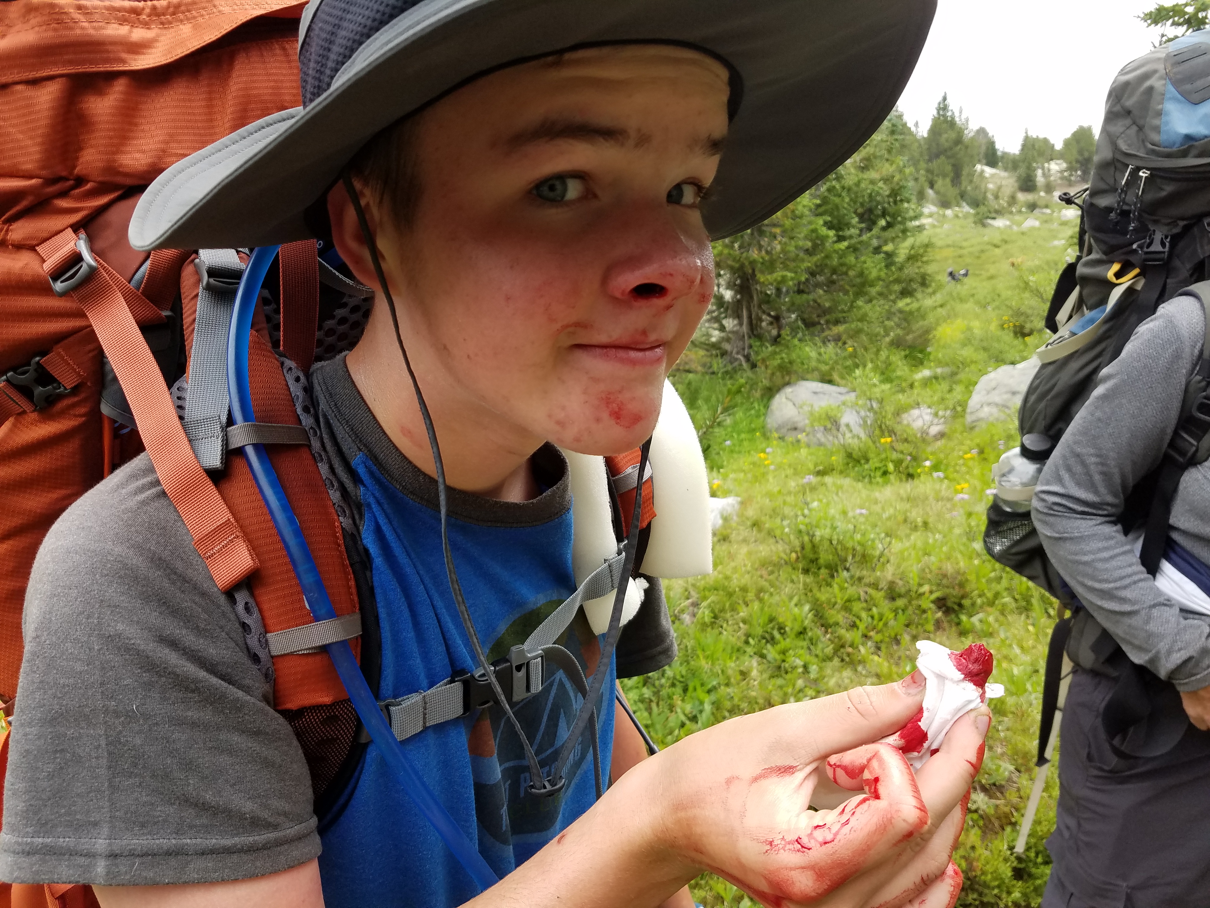 2017 Wind River Trip - Day 7 - Mount Victor Base Camp to Coyote Lake, Zack's Bloody Nose, Old Cabin (Wind River Range, Wyoming)