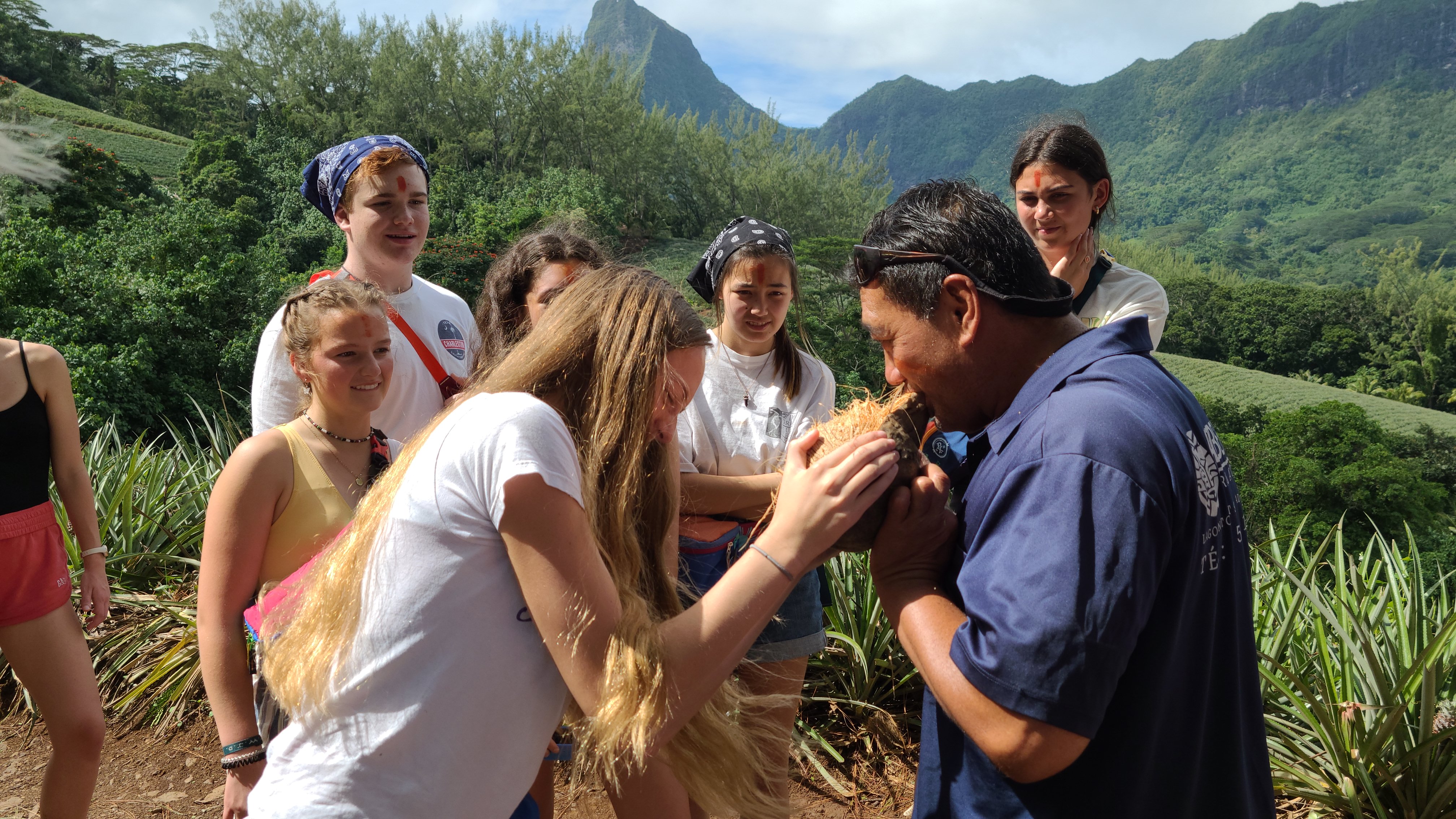 2022 Tahiti Taravao HXP - Day 3 (Devotional, Moorea Jeep Safari, Magic Mountain Overlook, Jam Tasting, Belvedere Lookout, Marae-o-Mahine, Touching Sacred Eels, Fresh Pineapple & Coconut, Making Headbands, Beach Games, Tahitian Dance & Fire Show)