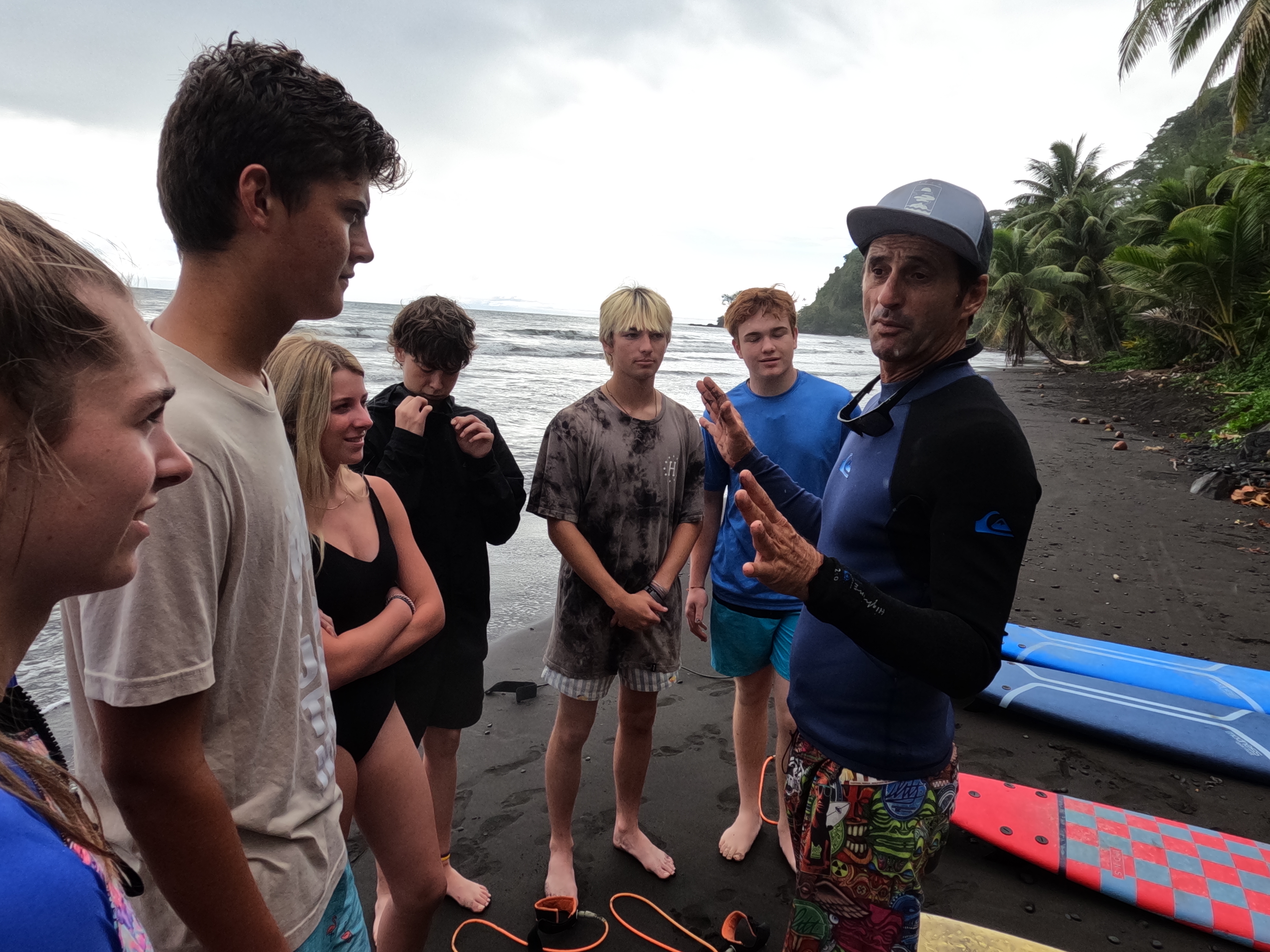 2022 Tahiti Taravao HXP - Day 11 (Surf Lessons on Black Sand Plage de Ahonu (Ahonu Beach), Losing Toenails, Beach Burger, Dance Party on Steve's Party Barge, Owner Steve, Snorkeling in Crystal Clear Warm Water in the Reef, Sports with Vaihiria Ward Youth)