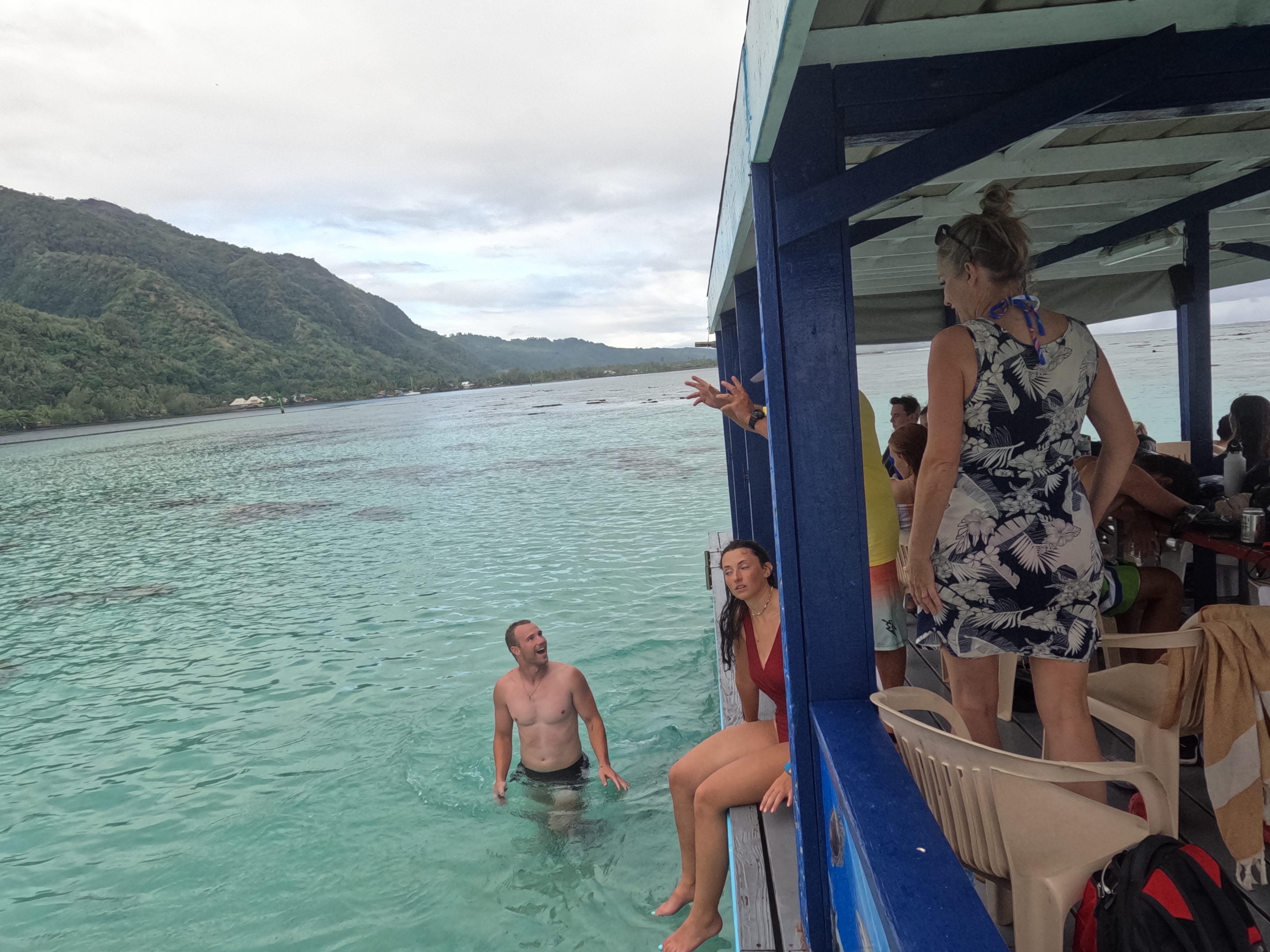 2022 Tahiti Taravao HXP - Day 11 (Surf Lessons on Black Sand Plage de Ahonu (Ahonu Beach), Losing Toenails, Beach Burger, Dance Party on Steve's Party Barge, Owner Steve, Snorkeling in Crystal Clear Warm Water in the Reef, Sports with Vaihiria Ward Youth)