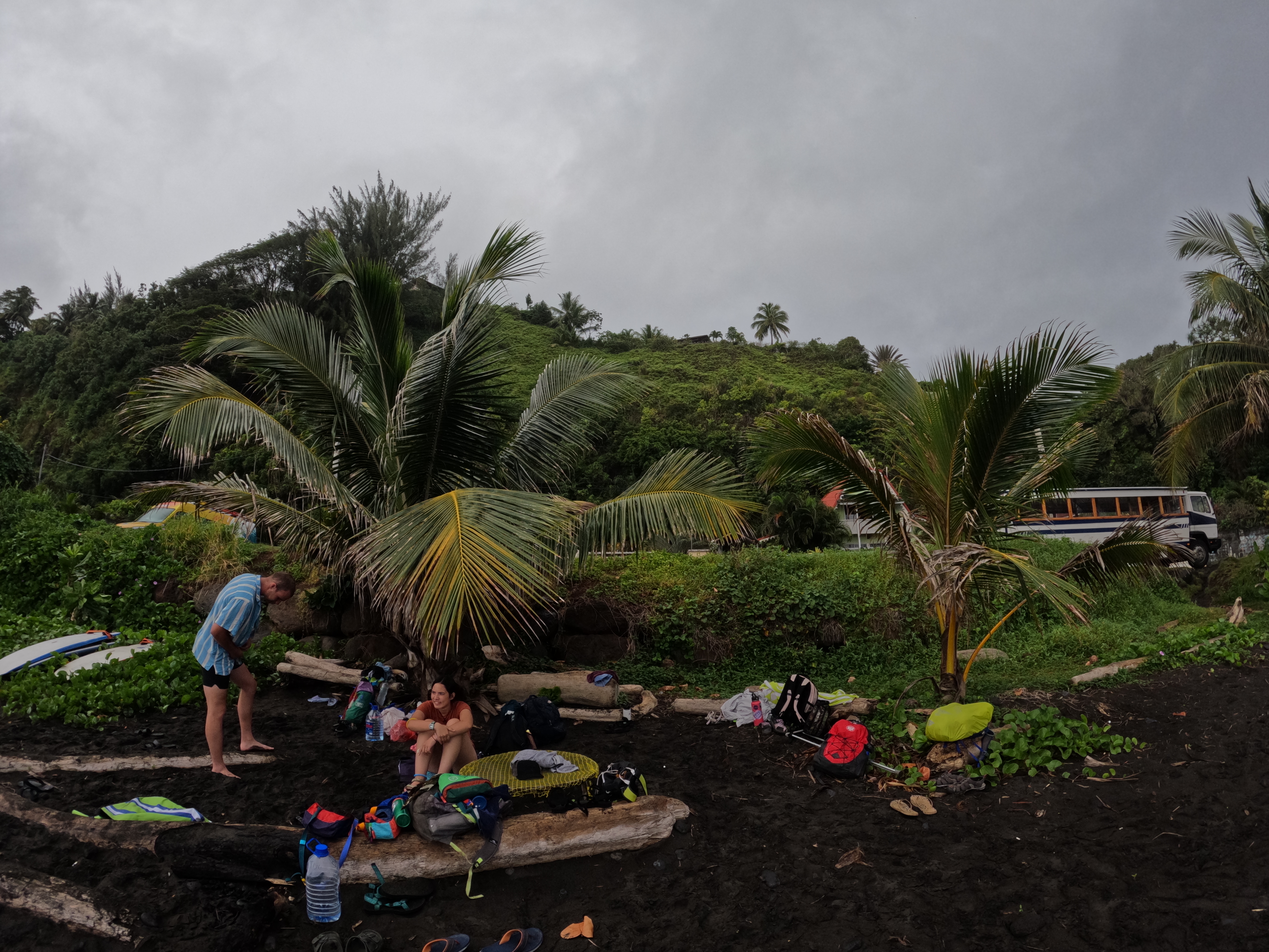 2022 Tahiti Taravao HXP - Day 11 (Surf Lessons on Black Sand Plage de Ahonu (Ahonu Beach), Losing Toenails, Beach Burger, Dance Party on Steve's Party Barge, Owner Steve, Snorkeling in Crystal Clear Warm Water in the Reef, Sports with Vaihiria Ward Youth)