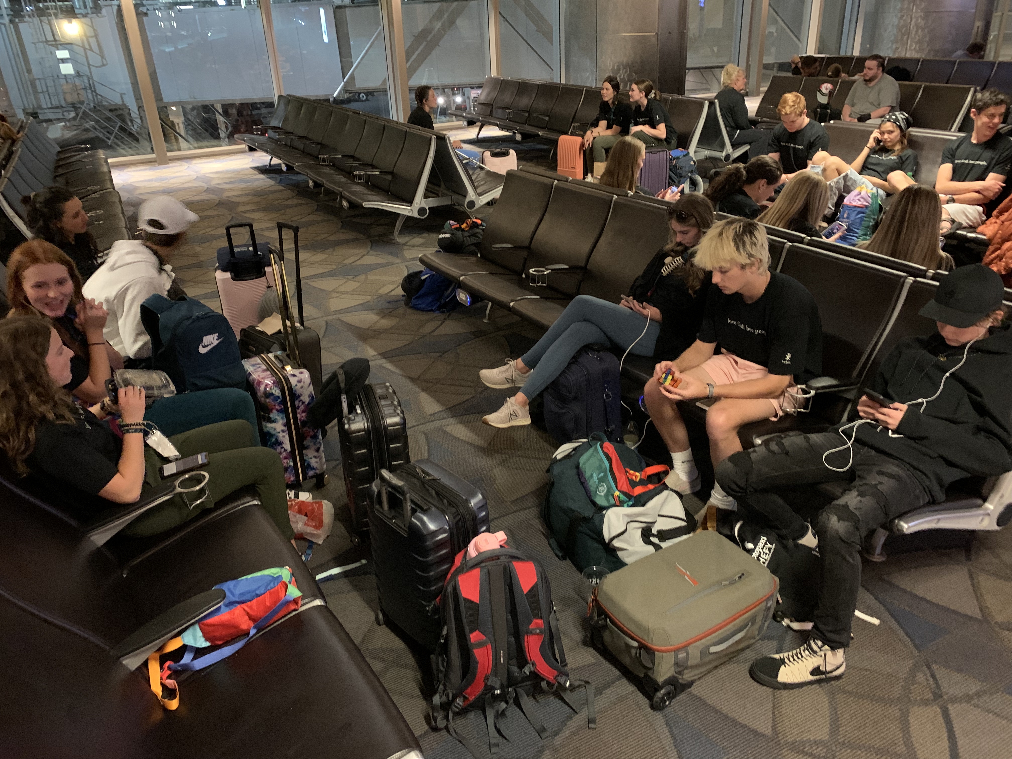 2022 Tahiti Taravao HXP - Day 1 (Meeting HXP group in Los Angeles; 19 youth builders, 2 parent builders, and 2 trip leaders, Flight to Papeete, Tahiti (French Polynesia))