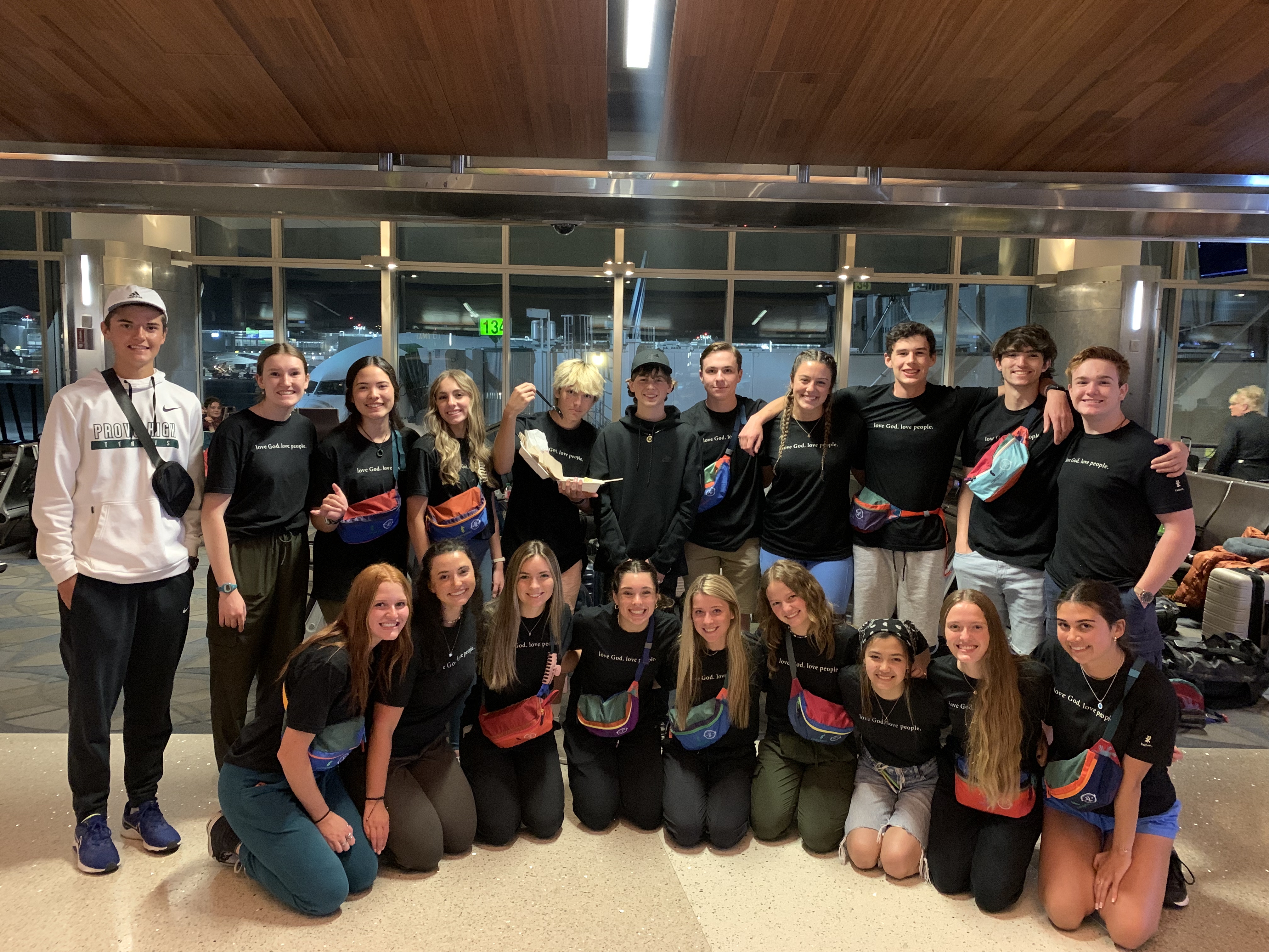 2022 Tahiti Taravao HXP - Day 1 (Meeting HXP group in Los Angeles; 19 youth builders, 2 parent builders, and 2 trip leaders, Flight to Papeete, Tahiti (French Polynesia))