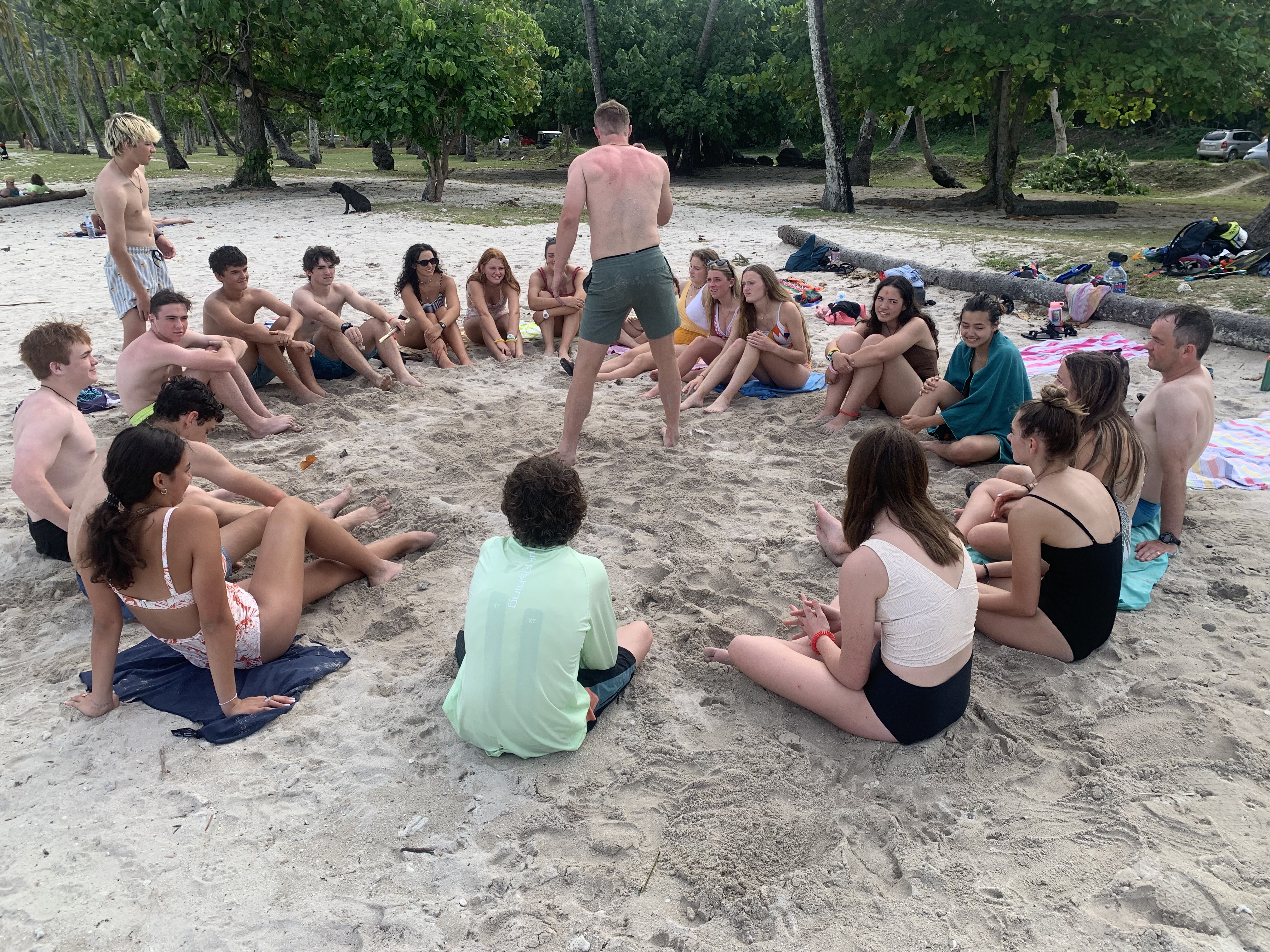 2022 Tahiti Taravao HXP - Day 3 (Devotional, Moorea Jeep Safari, Magic Mountain Overlook, Jam Tasting, Belvedere Lookout, Marae-o-Mahine, Touching Sacred Eels, Fresh Pineapple & Coconut, Making Headbands, Beach Games, Tahitian Dance & Fire Show)