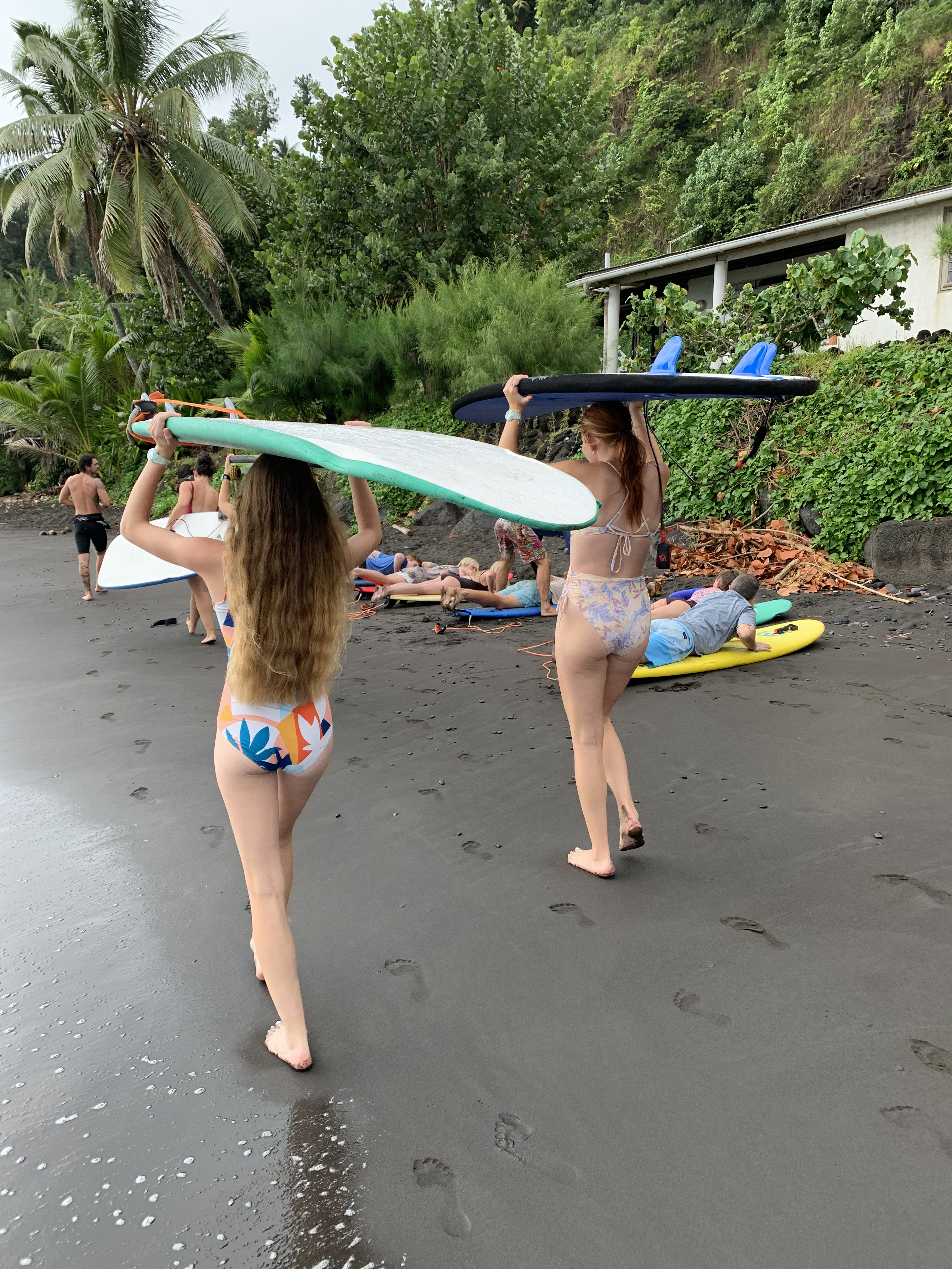 2022 Tahiti Taravao HXP - Day 11 (Surf Lessons on Black Sand Plage de Ahonu (Ahonu Beach), Losing Toenails, Beach Burger, Dance Party on Steve's Party Barge, Owner Steve, Snorkeling in Crystal Clear Warm Water in the Reef, Sports with Vaihiria Ward Youth)