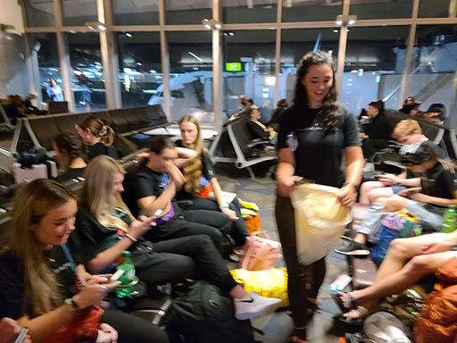 2022 Tahiti Taravao HXP - Day 1 (Meeting HXP group in Los Angeles; 19 youth builders, 2 parent builders, and 2 trip leaders, Flight to Papeete, Tahiti (French Polynesia))
