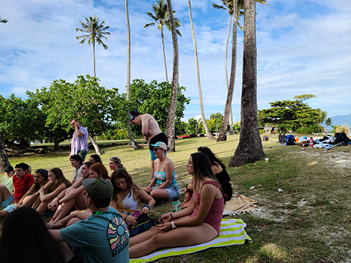 2022 Tahiti Taravao HXP - Day 3 (Devotional, Moorea Jeep Safari, Magic Mountain Overlook, Jam Tasting, Belvedere Lookout, Marae-o-Mahine, Touching Sacred Eels, Fresh Pineapple & Coconut, Making Headbands, Beach Games, Tahitian Dance & Fire Show)